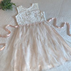 Rare Editions 12 Lace Overlay Dress EUC Cream Blush Color Special Occasion